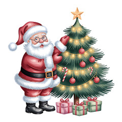Santa Claus, Christmas Tree & Gifts Holiday Art