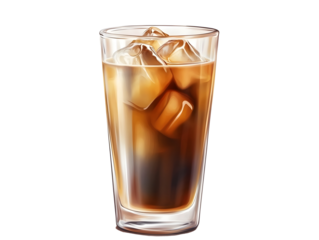 realistic iced coffee in glass isolated on transparent background