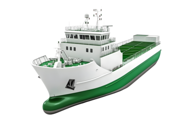 Shipping and logistics ship concept in white and green colour isolated on white3d renderingconceptual image