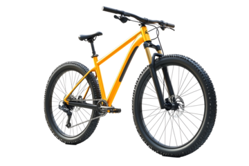yellow black 29er mountainbike with thick offroad tyres bicycle mtb cross country aluminum cycling sport transport concept isolated on white background