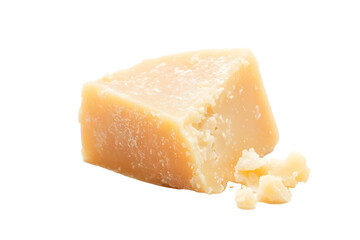 Parmesan Cheese Piece Italian Parmigiano Reggiano Cheese A single piece of Parmesan cheese isolated on a white background
