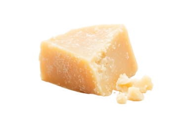 Parmesan Cheese Piece Italian Parmigiano Reggiano Cheese A single piece of Parmesan cheese isolated on a white background
