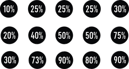 Black percentage circle icons with white text on transparent background silhouette