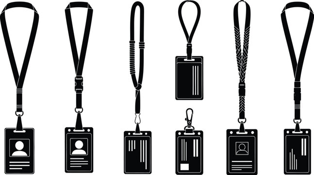 Variety of lanyard and id card designs perfect for projects on transparent background silhouette