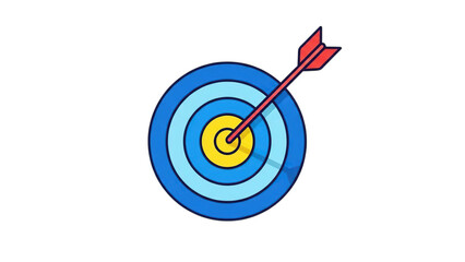 Colorful target with red arrow hitting bullseye on transparent background