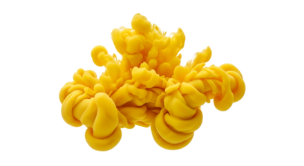 Vibrant yellow ink cloud, with swirling and expanding in liquid, isolated on a transparent background, cutout, PNG