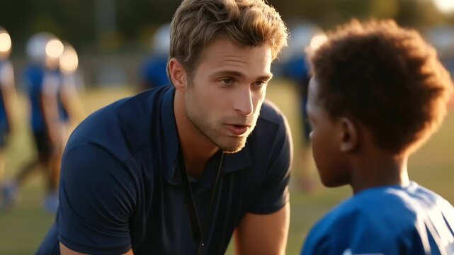 Professional athlete coaching young faceless player sports training mentor guidance support underprivileged youth empowerment teamwork development athletic inspiration skill