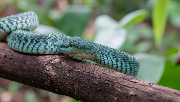 Trimeresurus insularis dangerous venomous viper on branch wild nature indonesia java