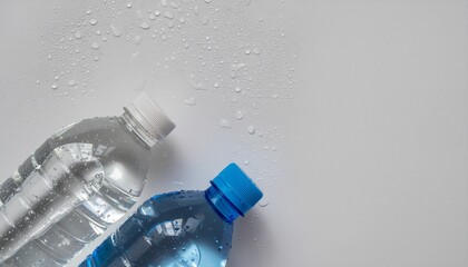 Bottles of still water on white surface for hydration and refreshment concept
