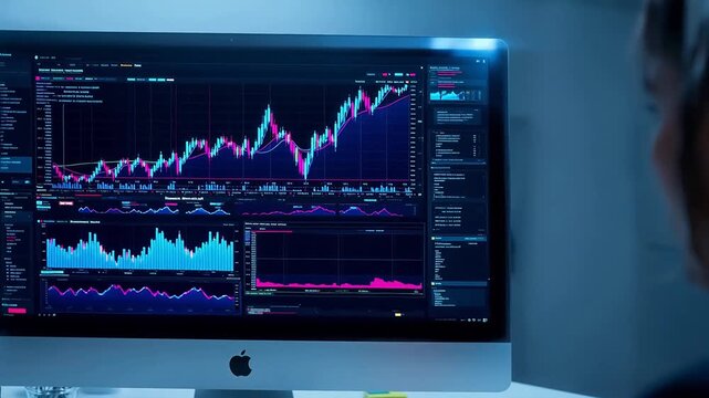 Dynamic Financial Charts on Desktop Monitor: Real-time Stock Market Trading Data Analysis
