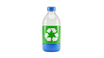Recycled Plastic Bottle with Green Liquid on White Background