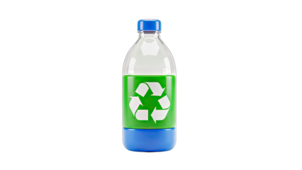 Recycled Plastic Bottle with Green Liquid on White Background