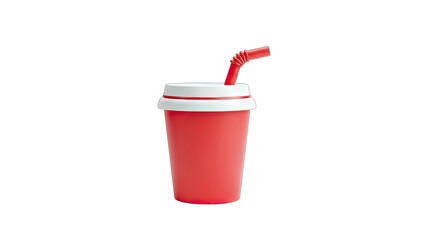 Red Drink Cup with Straw on White Background
