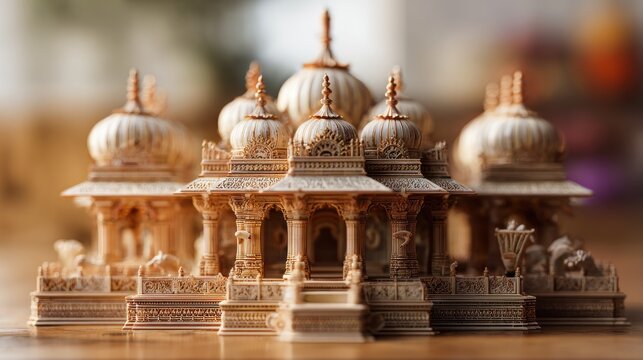 Intricate miniature model of a traditional Indian temple showcasing detailed architecture and
