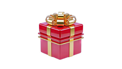 Red Gift Box with Gold Bow and Ribbon Isolated on White