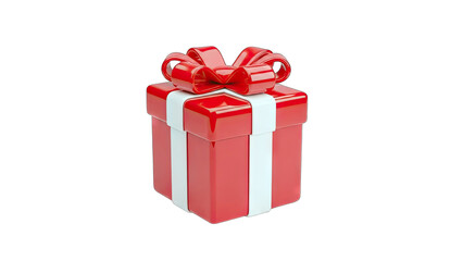 Red Gift Box with Ribbon and Bow Isolated on White