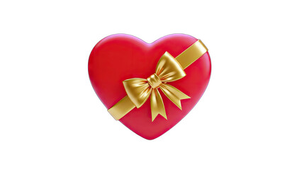 Red Heart Gift Box with Golden Ribbon and Bow - Valentine's Day