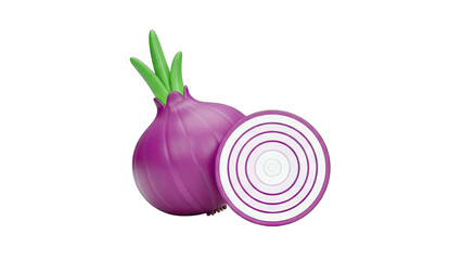 Red Onion with Slice Isolated on White Background