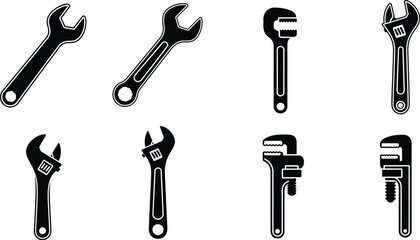 Assortment of black and white wrench tools displayed in a grid arrangement