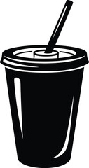 A simple black and white illustration of a drink in a plastic cup