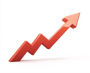 Red ascending graph arrow on white background
