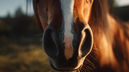 Close up of a beautiful brown horses nose and muzzle.