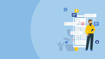 A man who follows social media interactions