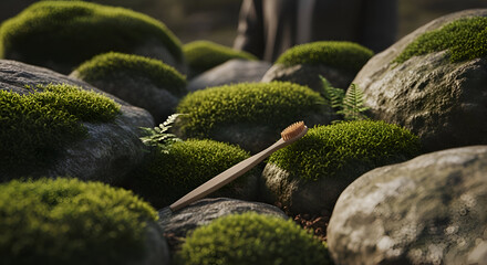 Close-up of vibrant green moss growing on weathered rocks in a natural outdoor setting, showcasing texture and organic beauty.