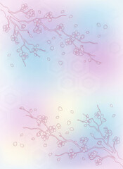 パステルカラーのグラデーションに桜の花びらが舞うイラスト