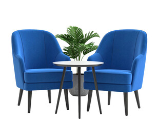 Fototapeta premium Modernes Möbelset mit zwei blauen Sesseln – 3D-Rendering
