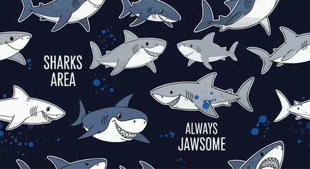 Kawaii Shark Pattern for Kids - Adorable Marine Life Vector Graphics.