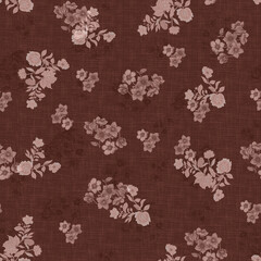 Seamless Vintage Floral Pattern Brown Fabric Background