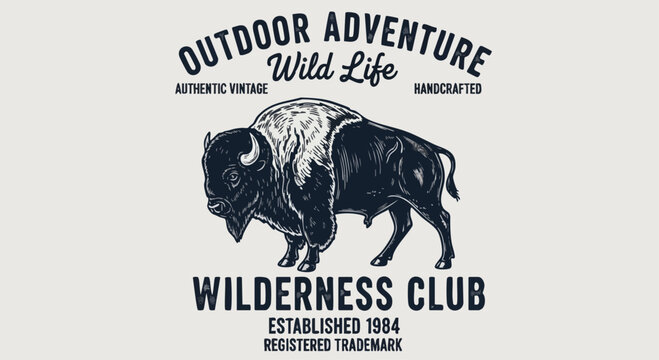 Retro Outdoor Adventure Bison Emblem for Wilderness Club - Vintage Design.