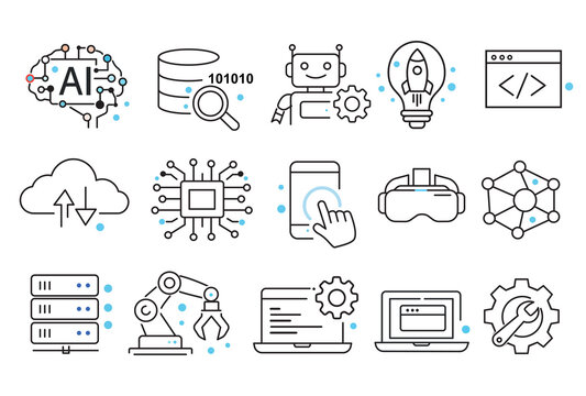 Modern Digital Technology Outline Vector Icons Pack