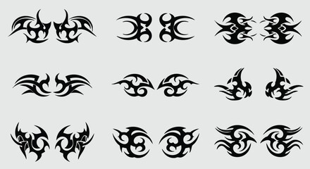 Obraz premium Tribal Tattoo Designs - Set of 12 Black Vector Graphics for Customization.