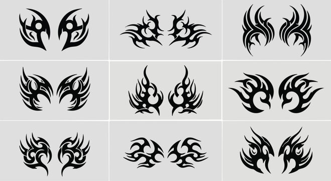 Tribal Tattoo Designs Collection - Arm, Shoulder, and Back Body Art Vector Illustrations.