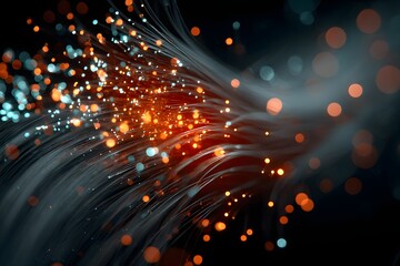 光ファイバーとデジタル通信の抽象イメージ