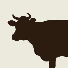 Dark brown cow silhouette profile on a light beige background cattle animal