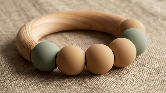 Wooden and Silicone Baby Teether Toy Close Up