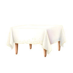 simple watercolor illustration of white linen tablecloth draped over table edge Amalfi Coast style kawaii minimal style beautiful colors coastal Italian vibe pastel lemon yellow turquo