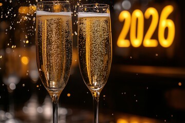 2026 two glasses of champagne on black background