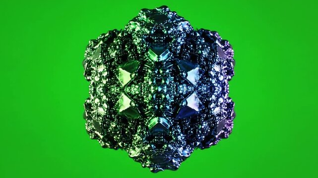 Vibrant green liquid droplets forming intricate geometric patterns with geometric liquid pattern forming frame effect green screen