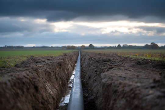 Wind farm cable trenching across countryside illustrating renewable infrastructure development supporting sustainable clean energy expansion