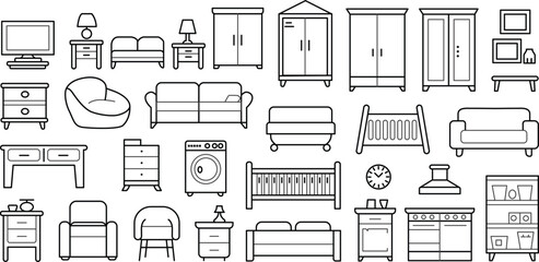 Architectural furniture outline designs, apartments living room vector elements