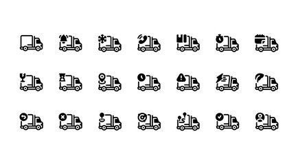 Complete Delivery Truck Icon Set with Tracking, Status, Courier, and Logistics Symbols