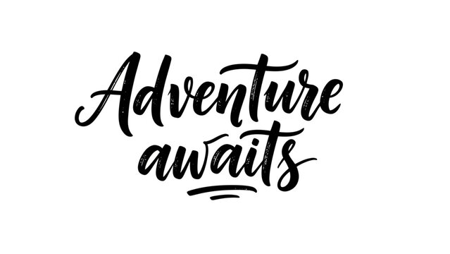 Handwritten 'Adventure Awaits' graphic design element for travel and inspirational themes