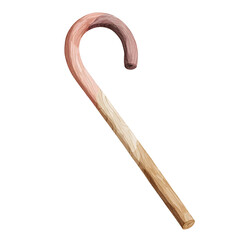 Fototapeta premium cute minimal watercolor clipart of a wooden shepherds staff gently curved nativity clipart minimal shadows flat watercolor look soft pastel tones clean shapes handpainted texture isol