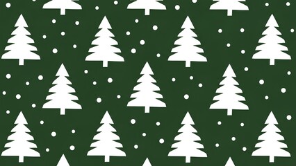 Obraz premium Festive Christmas Tree Pattern with Falling Snowflakes on a Dark Green Background