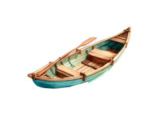 simple watercolor illustration of a chibi Pirogue Isolated on a white background minimal style beautiful colors childrens book aesthetic no shadows