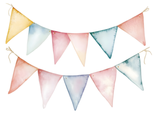 watercolor illustration of a decorative bunting soft pastel colors cozy neutral watercolor style isolated on white clipart